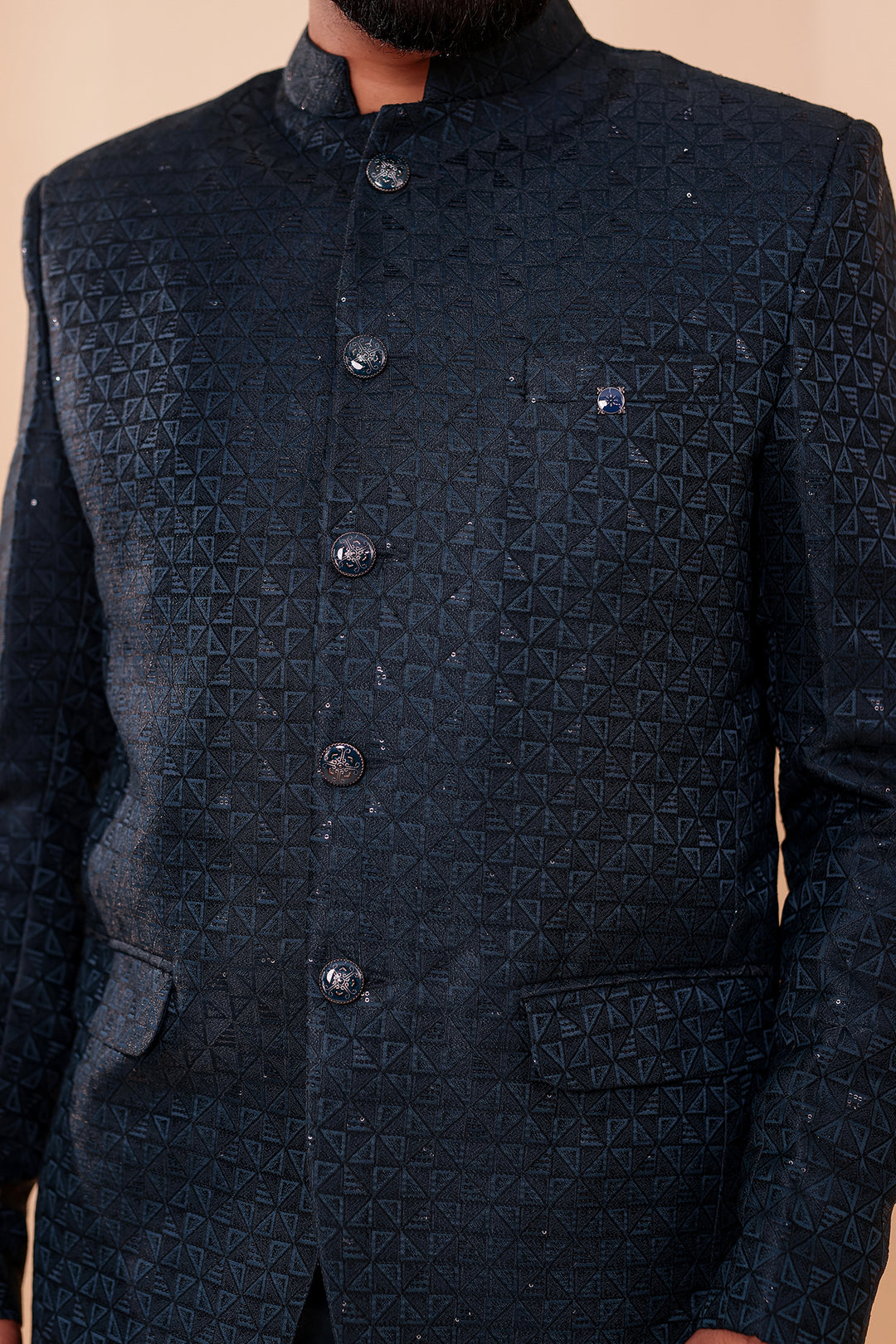 Jade Green Brocade Silk Jodhpuri Suit with Sequin Work.