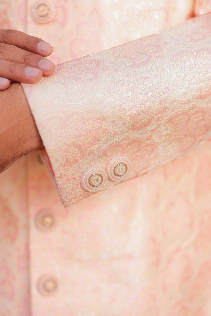 Peach Brocade Silk Indo-Western Suit