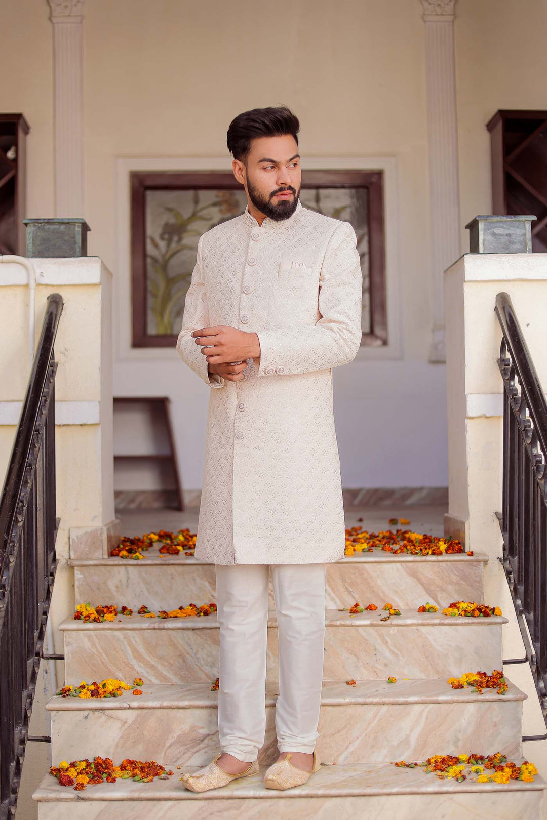 Light Pink Lucknowi Indo-Western Suit.