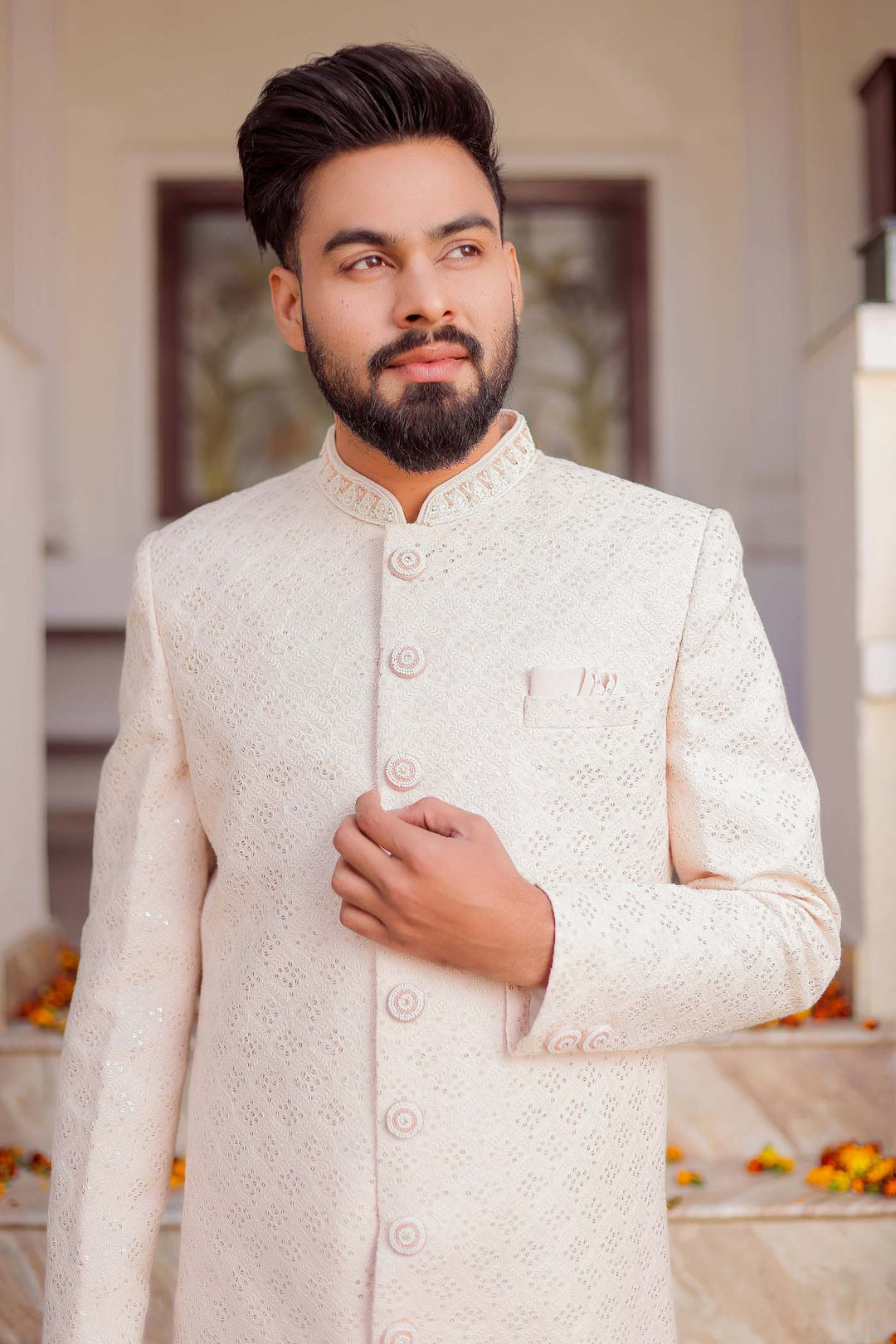 Light Pink Lucknowi Indo-Western Suit.