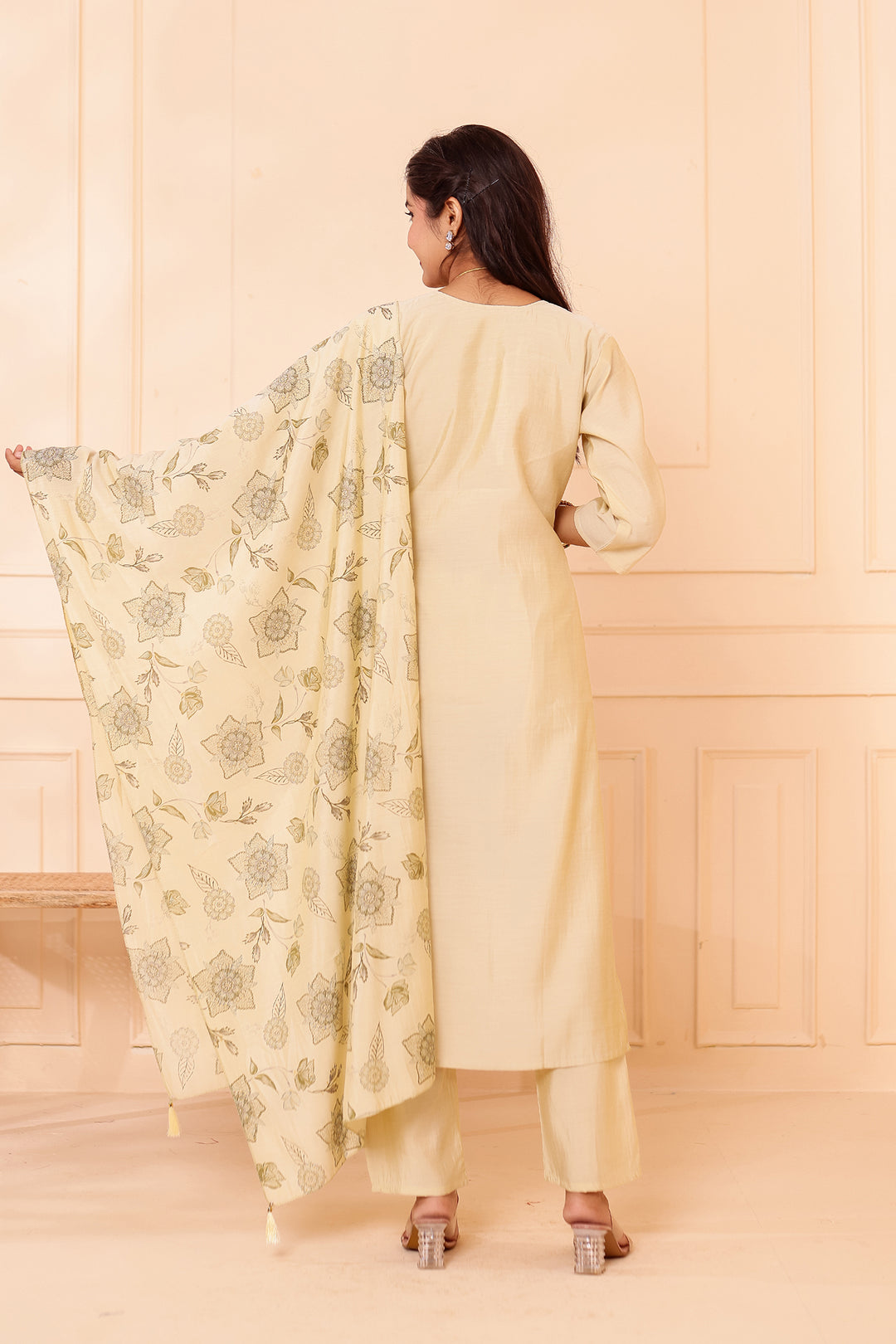 Mint Chanderi Silk Straight Cut Kurta Set.