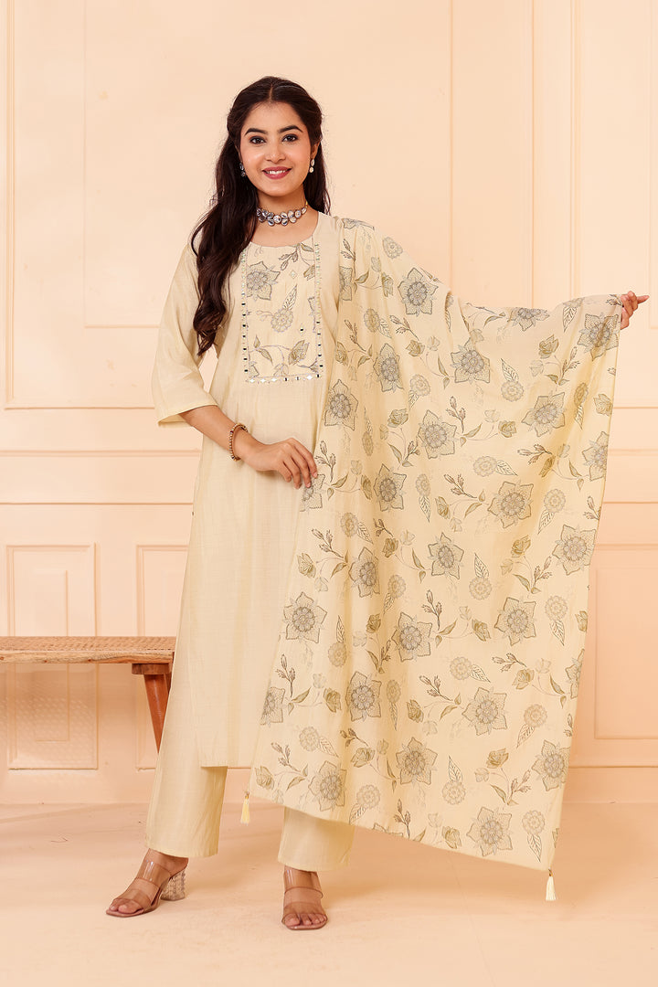 Mint Chanderi Silk Straight Cut Kurta Set.