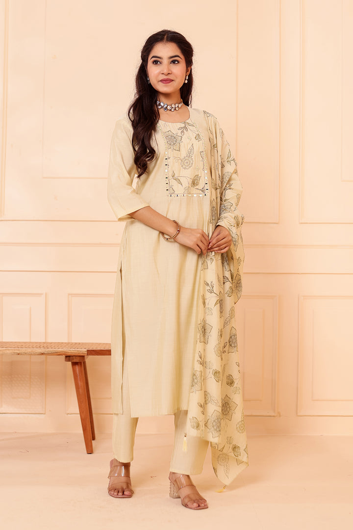 Mint Chanderi Silk Straight Cut Kurta Set.