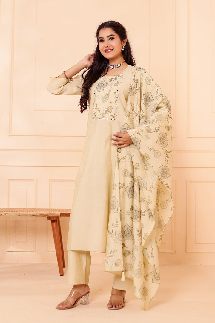 Mint Chanderi Silk Straight Cut Kurta Set.
