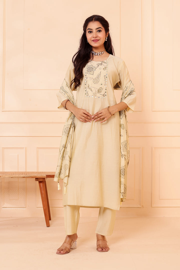 Mint Chanderi Silk Straight Cut Kurta Set.