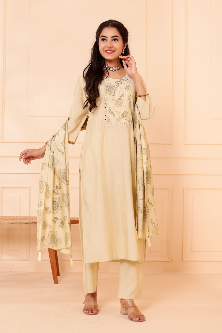 Mint Chanderi Silk Straight Cut Kurta Set.