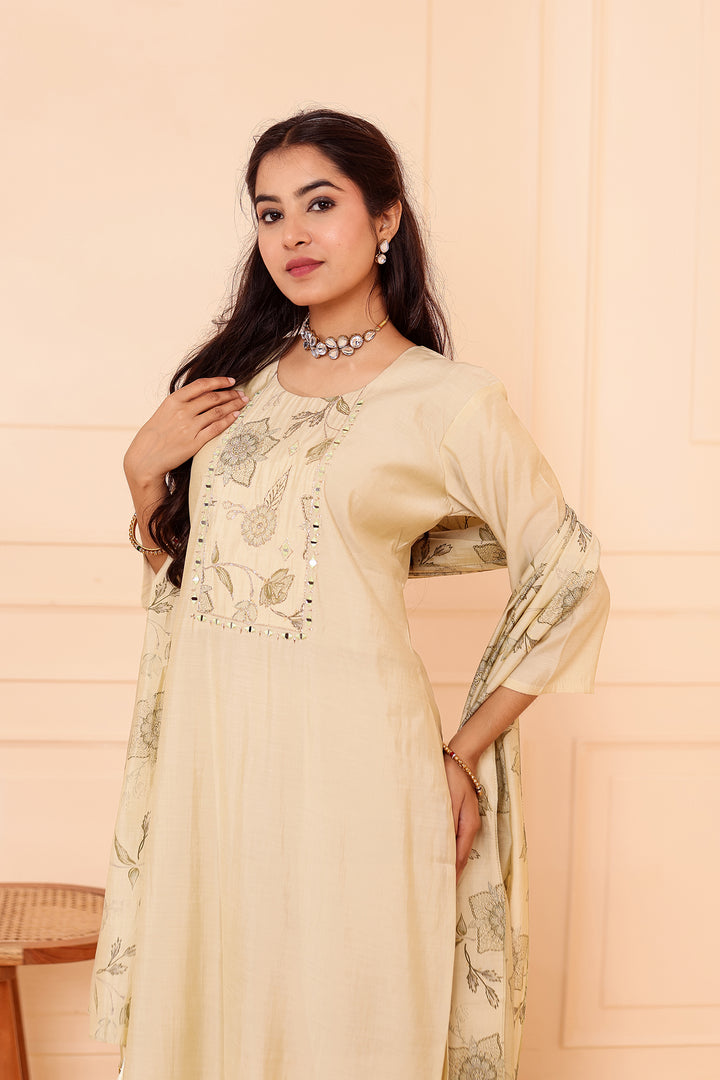 Mint Chanderi Silk Straight Cut Kurta Set.