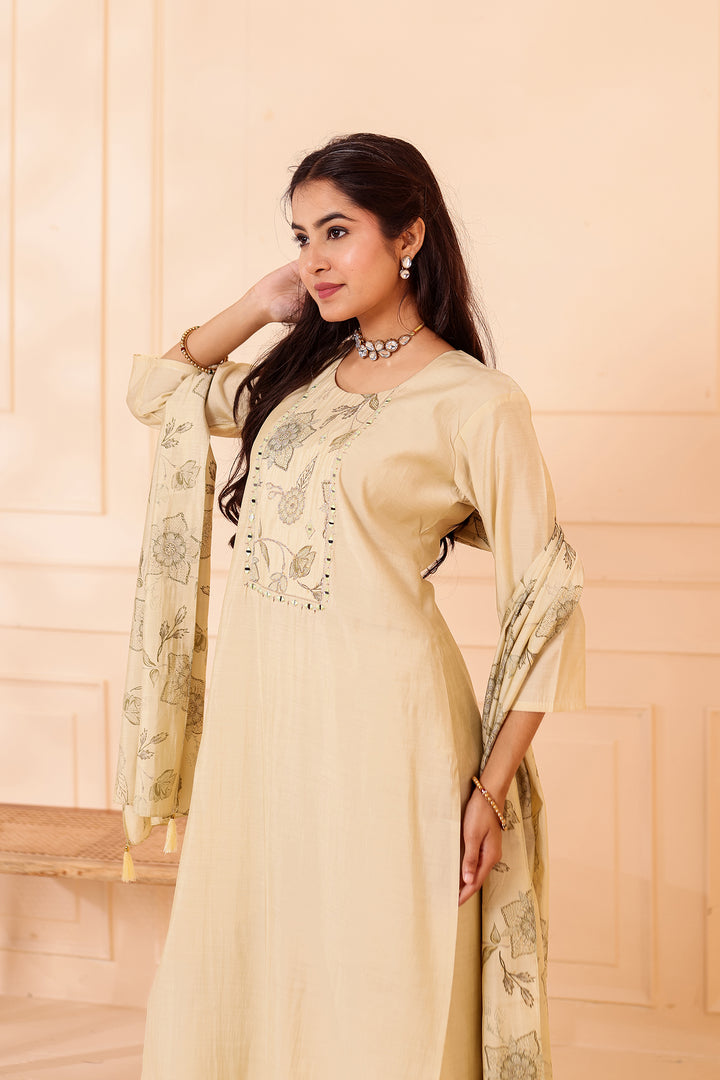 Mint Chanderi Silk Straight Cut Kurta Set.