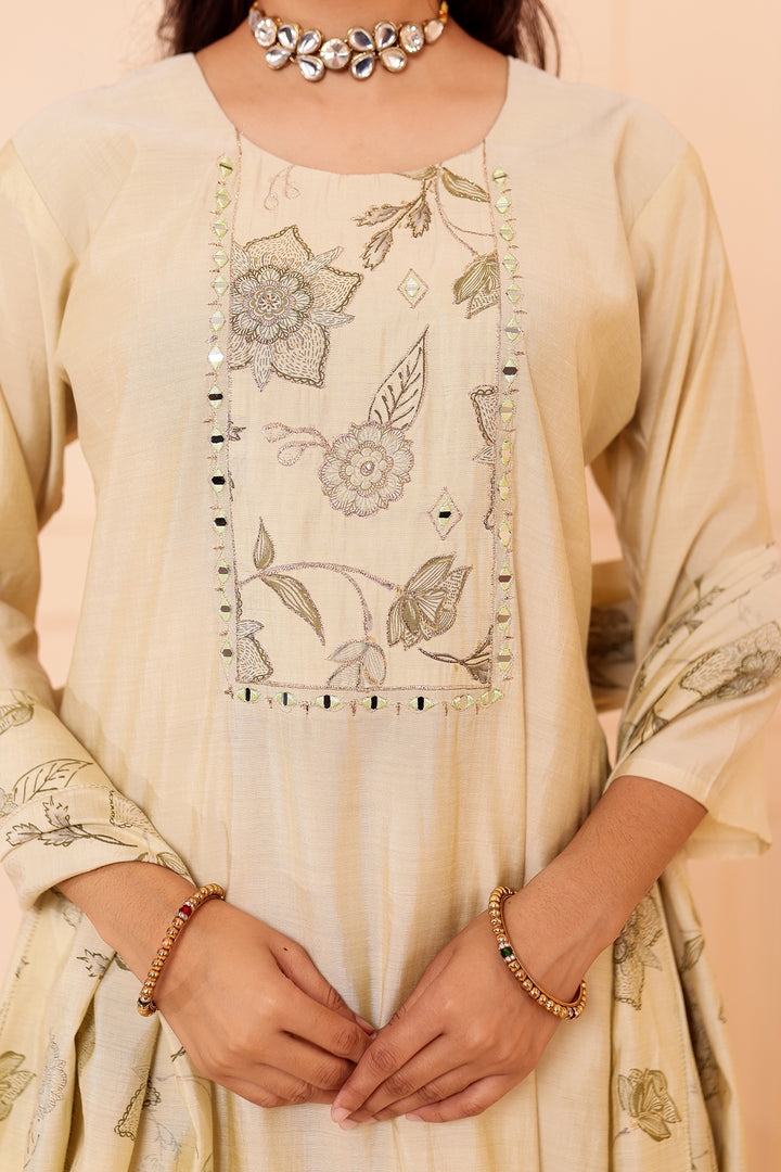 Mint Chanderi Silk Straight Cut Kurta Set.