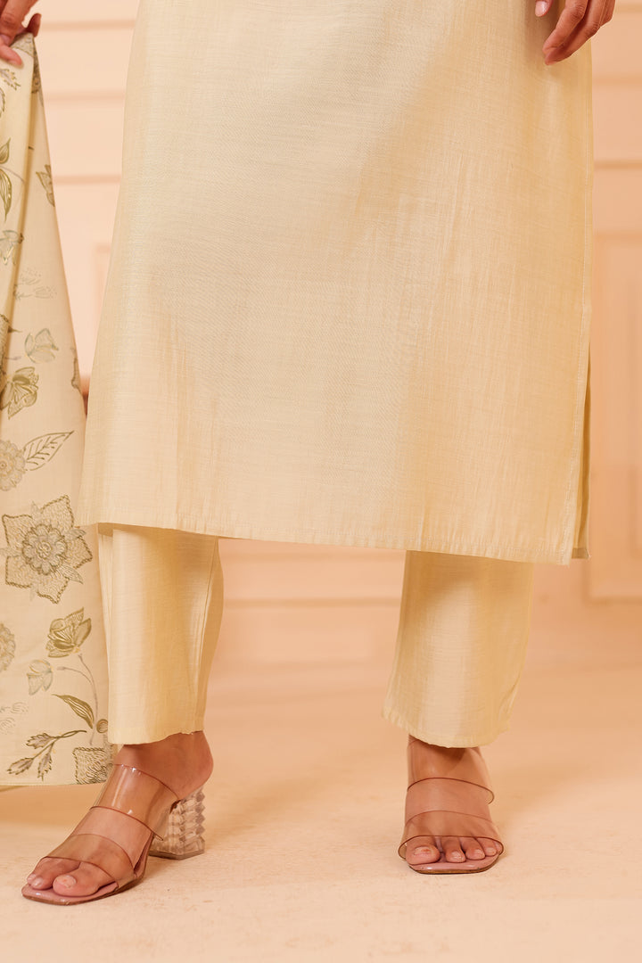 Mint Chanderi Silk Straight Cut Kurta Set.