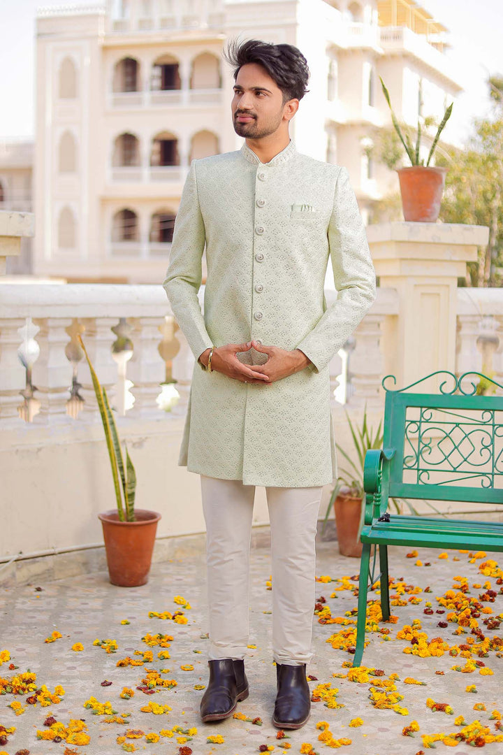 Mint Green Lucknowi Indo-Western Suit.