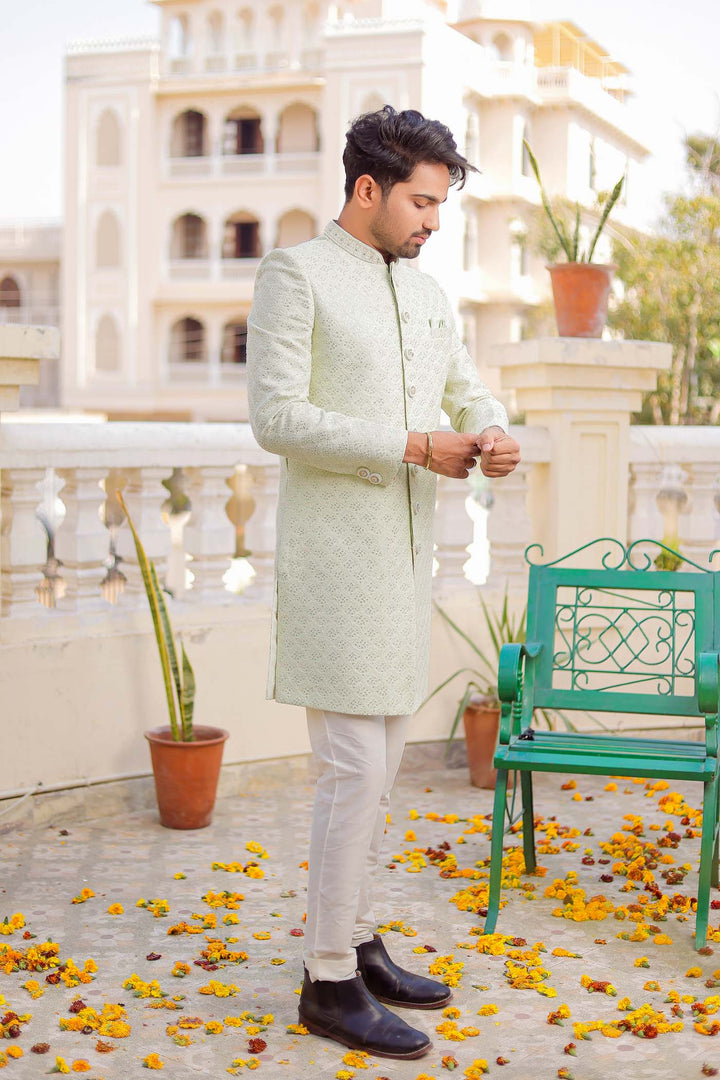 Mint Green Lucknowi Indo-Western Suit.