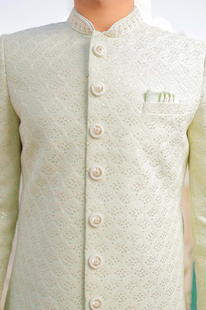 Mint Green Lucknowi Indo-Western Suit.