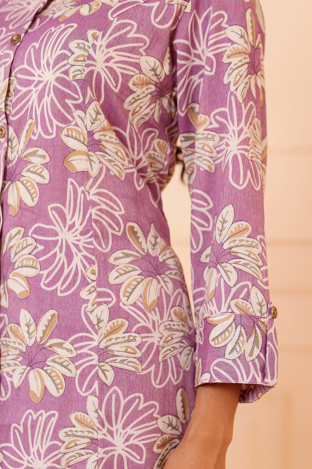 Lavender Floral Printed Straight Cut Rayon Kurta Set.