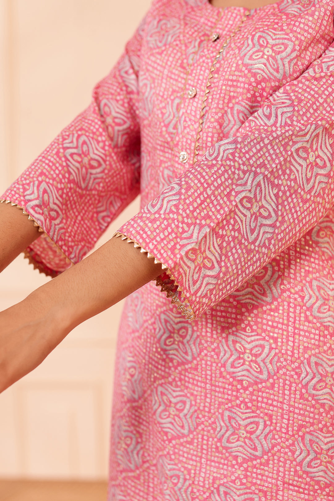 Light Pink Printed Straight Cut Rayon Kurta Set.