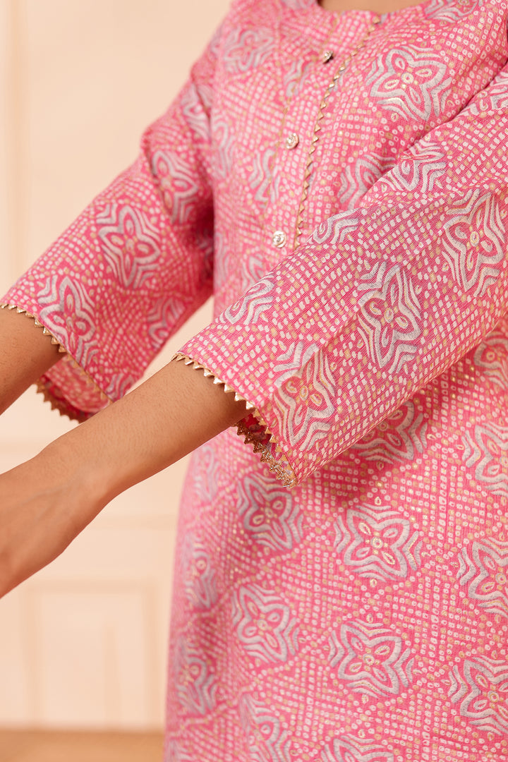 Light Pink Printed Straight Cut Rayon Kurta Set.
