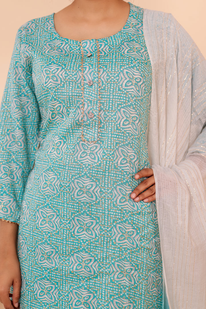 Light Blue Printed Straight Cut Rayon Kurta Set.