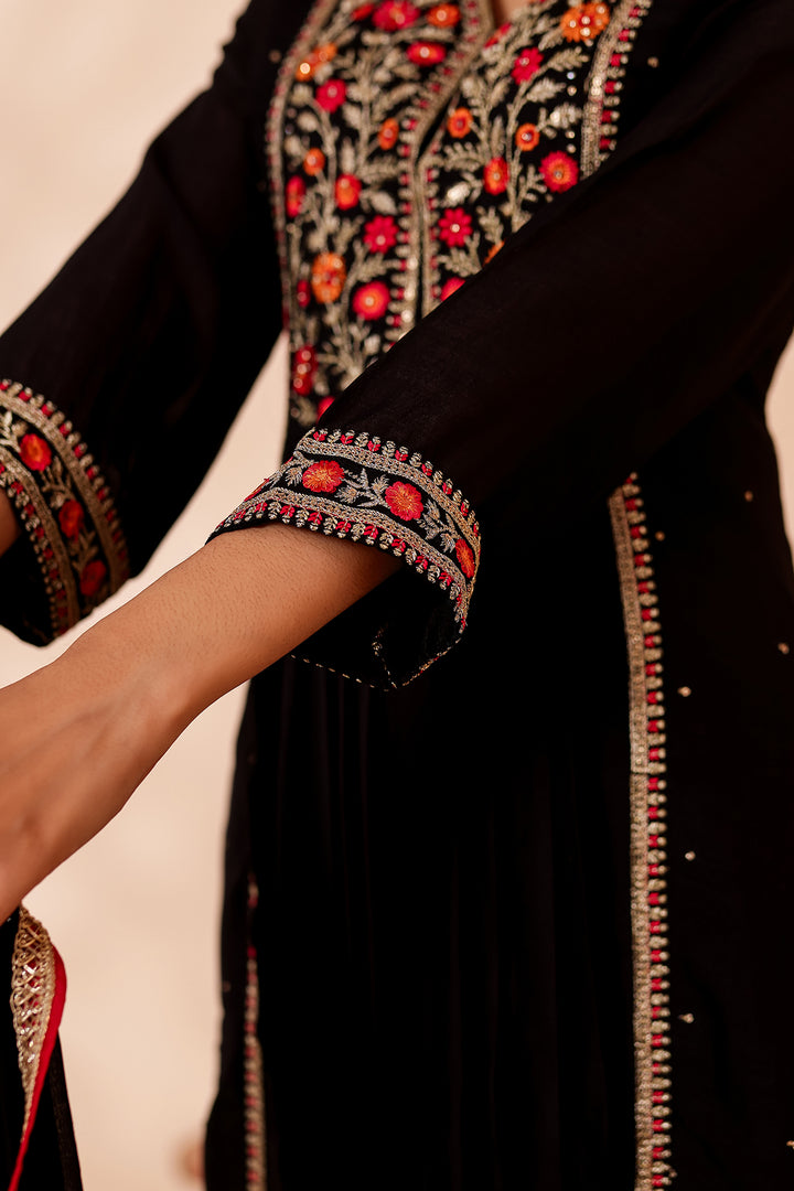 Black A Line Vichitra Silk Suit.