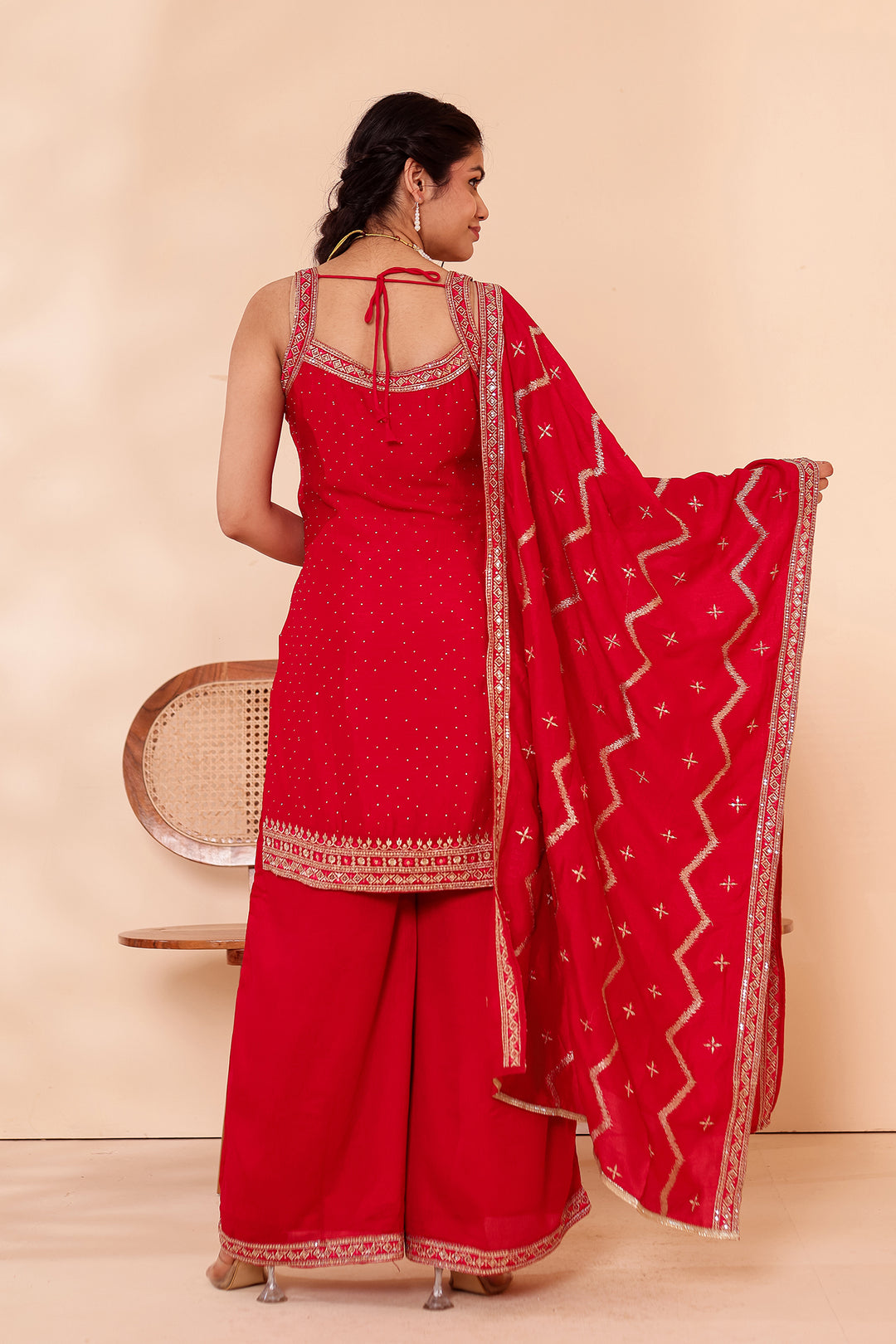 Blush Pink Vichitra Silk Palazzo Suit.