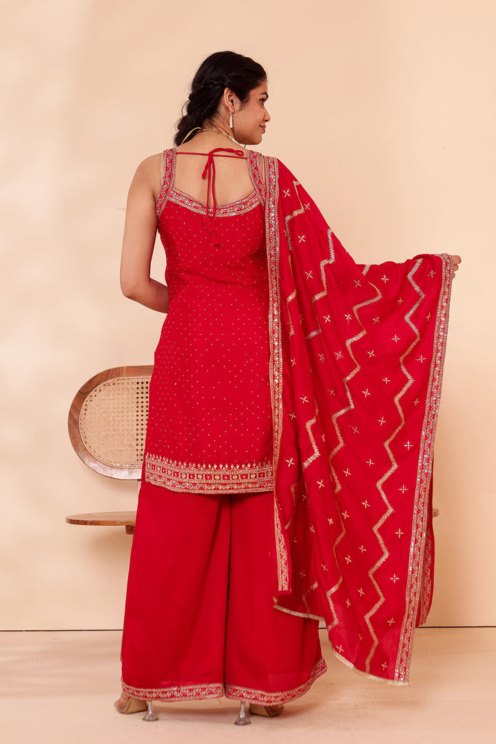 Blush Pink Vichitra Silk Palazzo Suit.