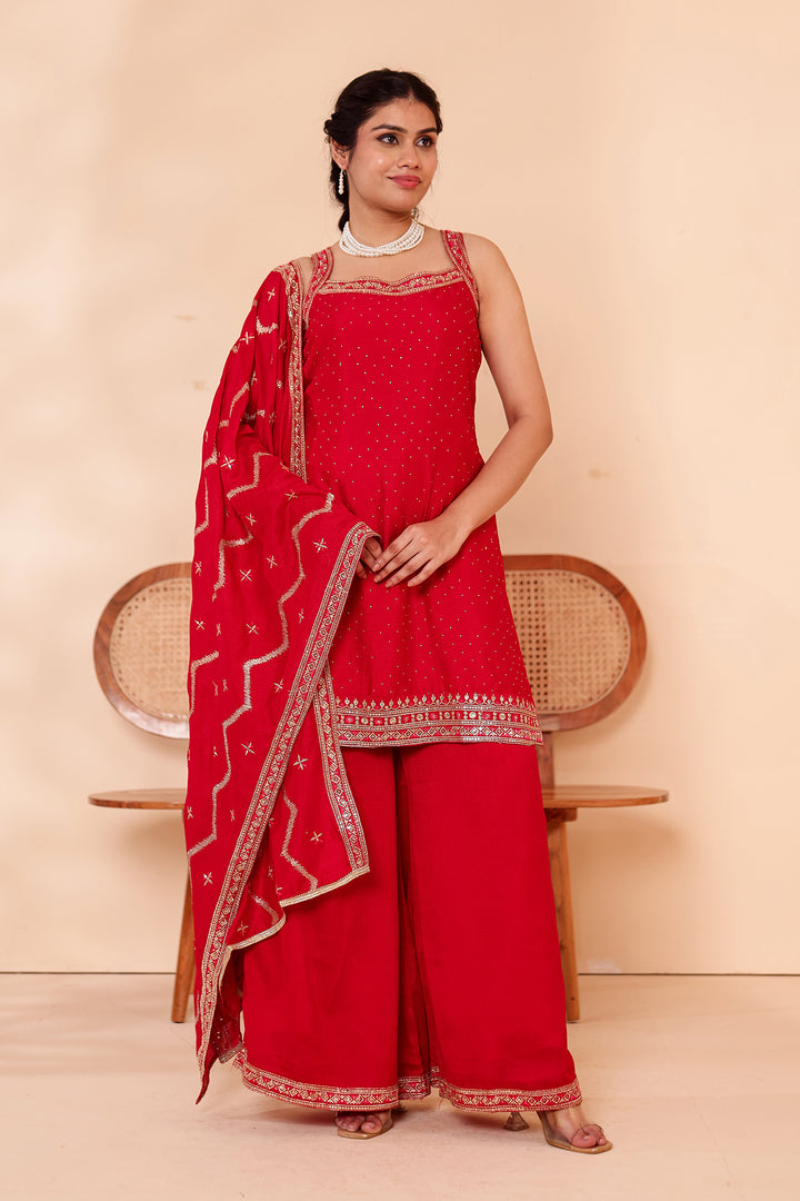 Blush Pink Vichitra Silk Palazzo Suit.
