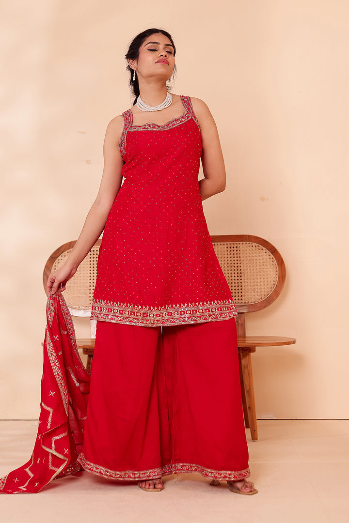 Blush Pink Vichitra Silk Palazzo Suit.