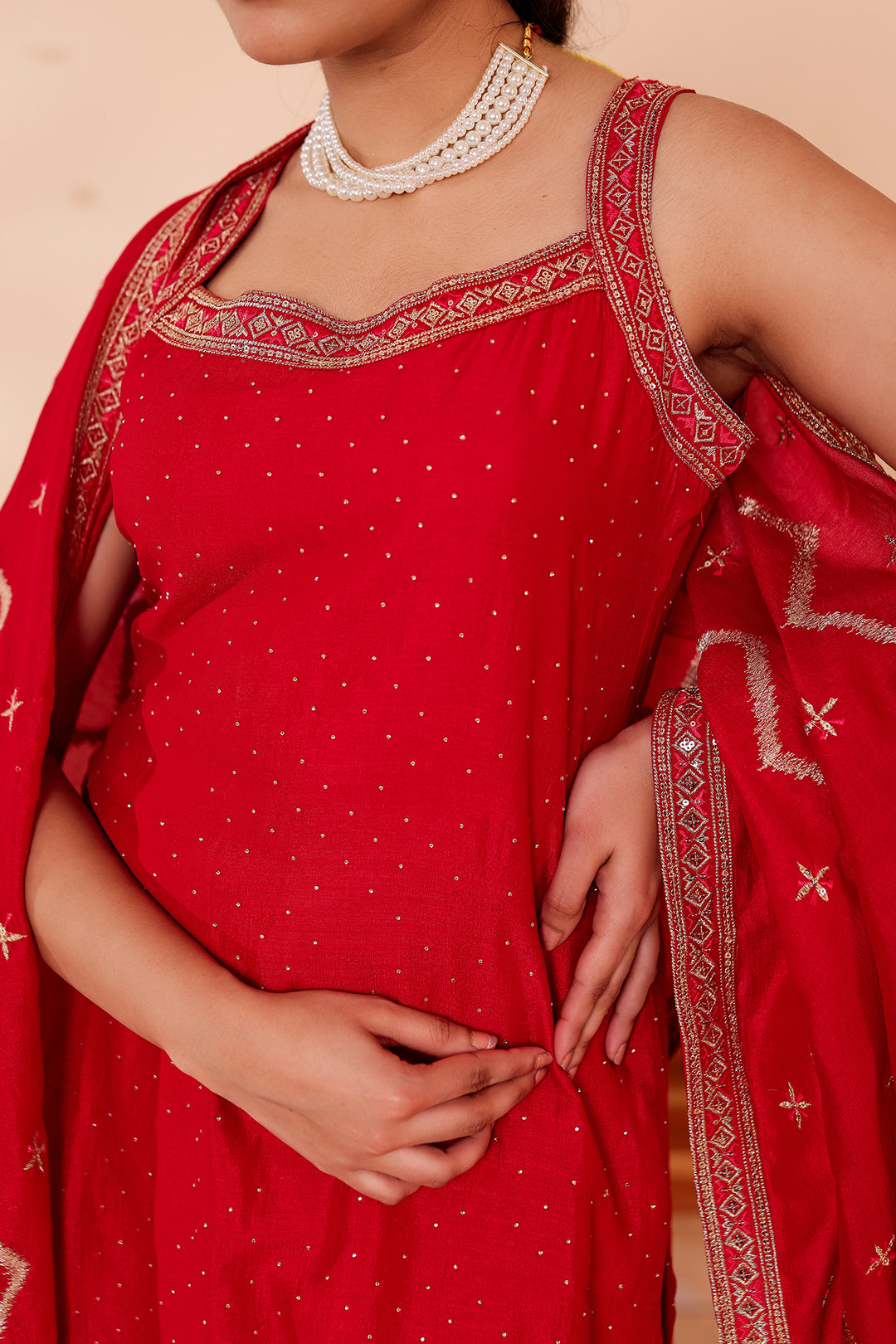 Blush Pink Vichitra Silk Palazzo Suit.
