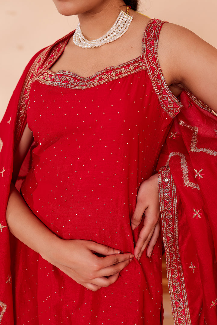 Blush Pink Vichitra Silk Palazzo Suit.