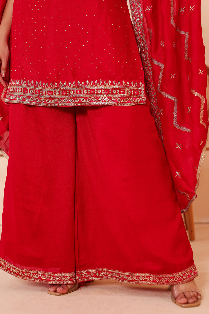Blush Pink Vichitra Silk Palazzo Suit.