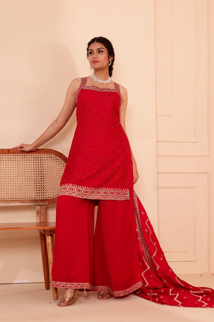 Blush Pink Vichitra Silk Palazzo Suit.