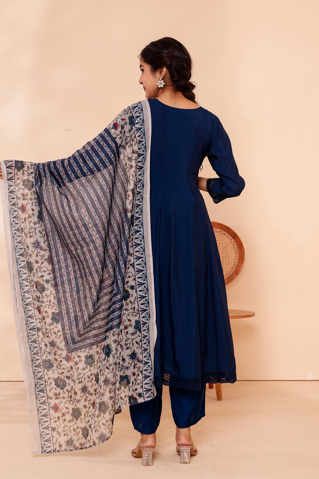 Midnight Blue Chanderi Silk Anarkali Suit.