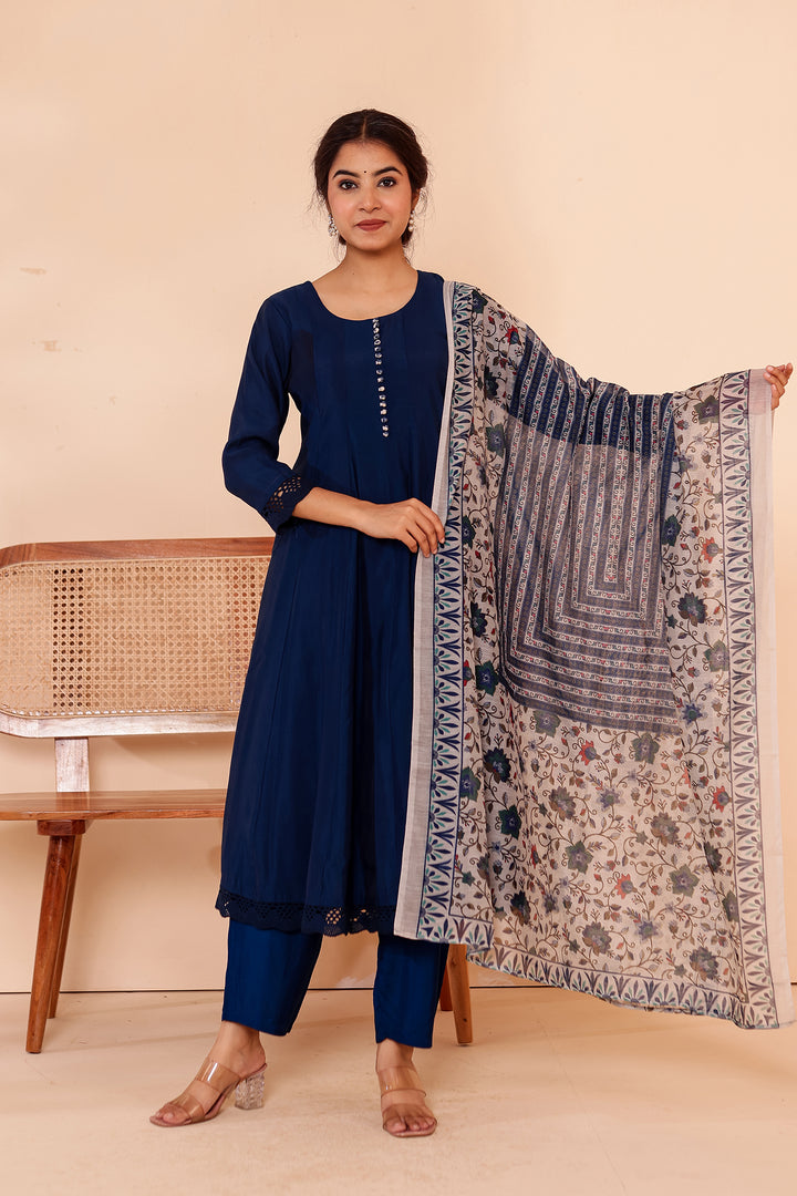 Midnight Blue Chanderi Silk Anarkali Suit.