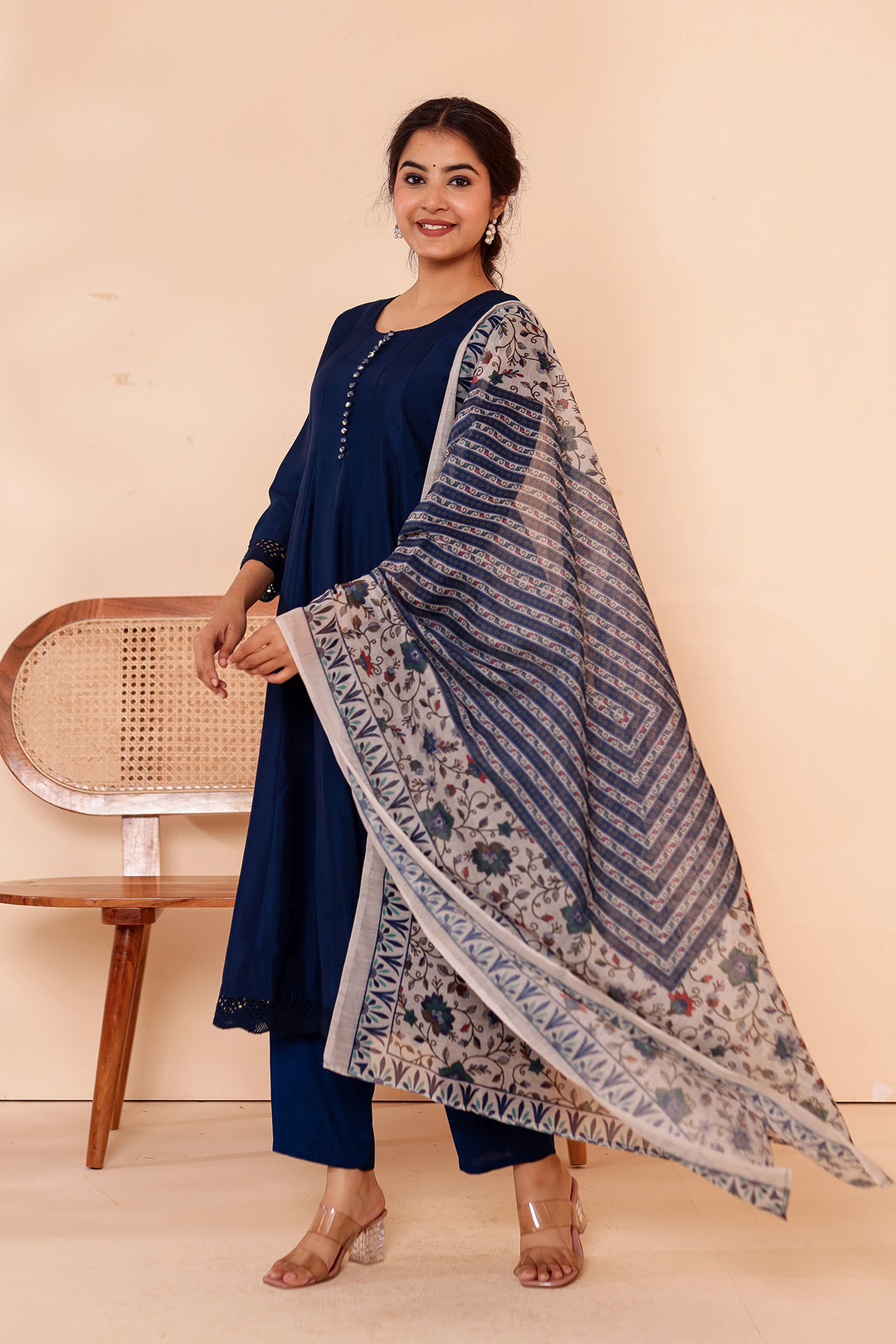 Midnight Blue Chanderi Silk Anarkali Suit.
