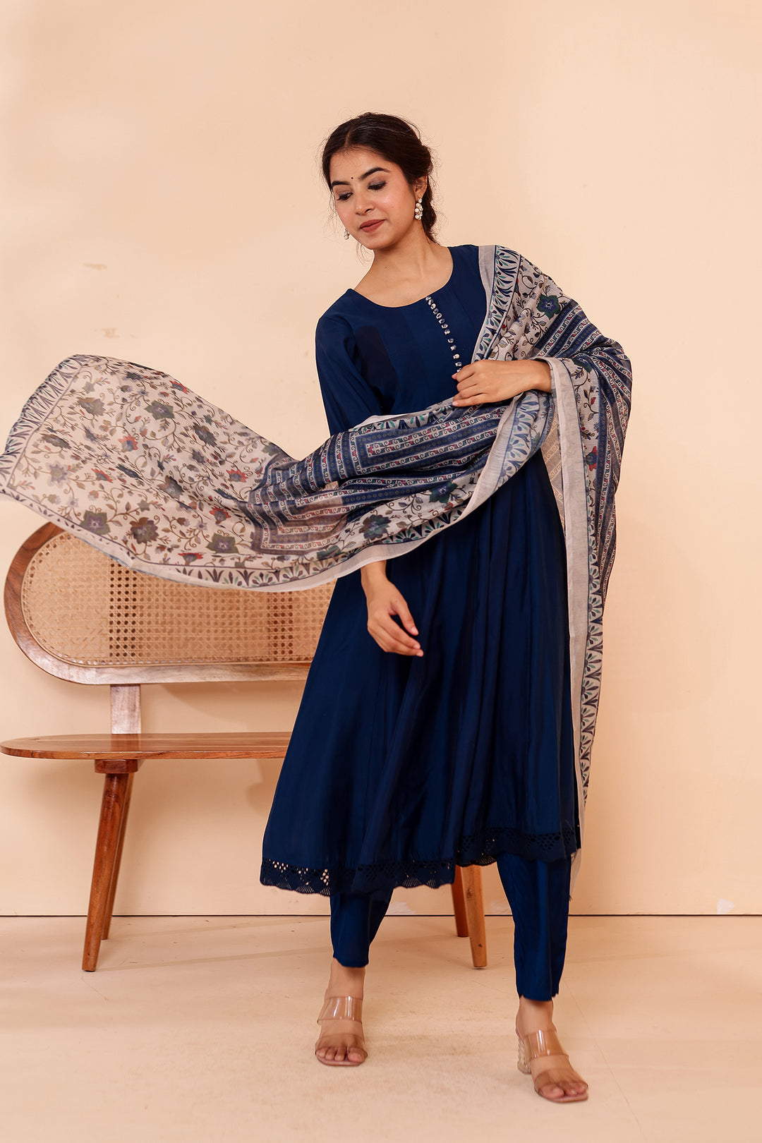 Midnight Blue Chanderi Silk Anarkali Suit.