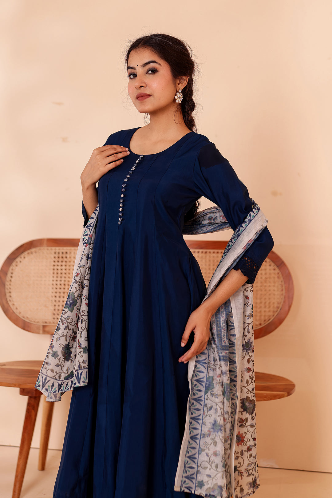 Midnight Blue Chanderi Silk Anarkali Suit.