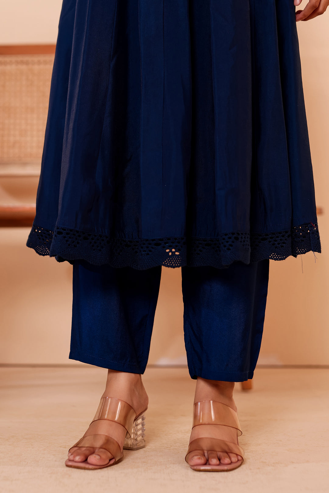 Midnight Blue Chanderi Silk Anarkali Suit.
