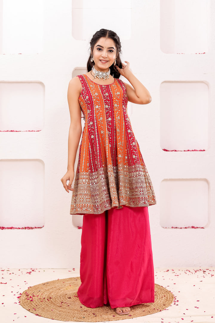 Pink-Orange Georgette Sharara Suit