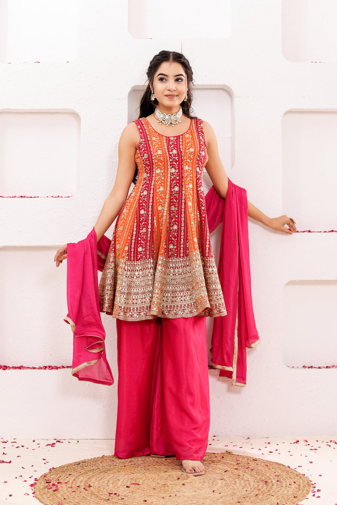 Pink-Orange Georgette Sharara Suit