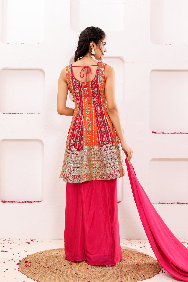 Pink-Orange Georgette Sharara Suit