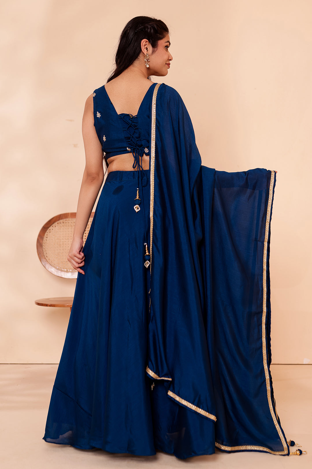 Midnight Blue Vichitra Silk Lehenga Choli.