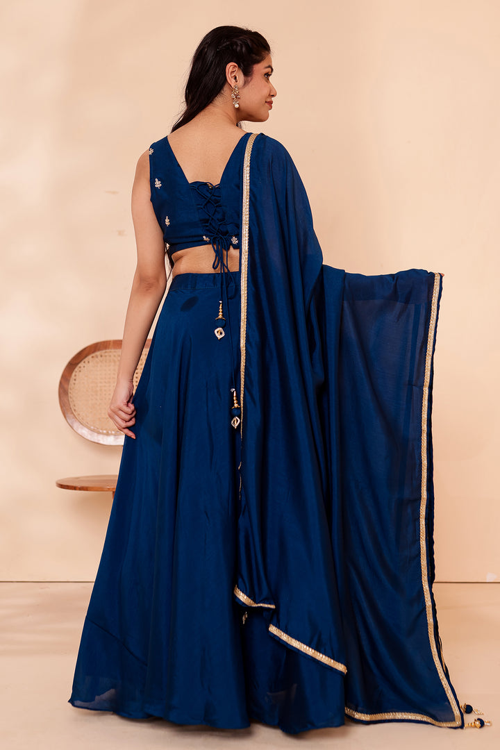 Midnight Blue Vichitra Silk Lehenga Choli.