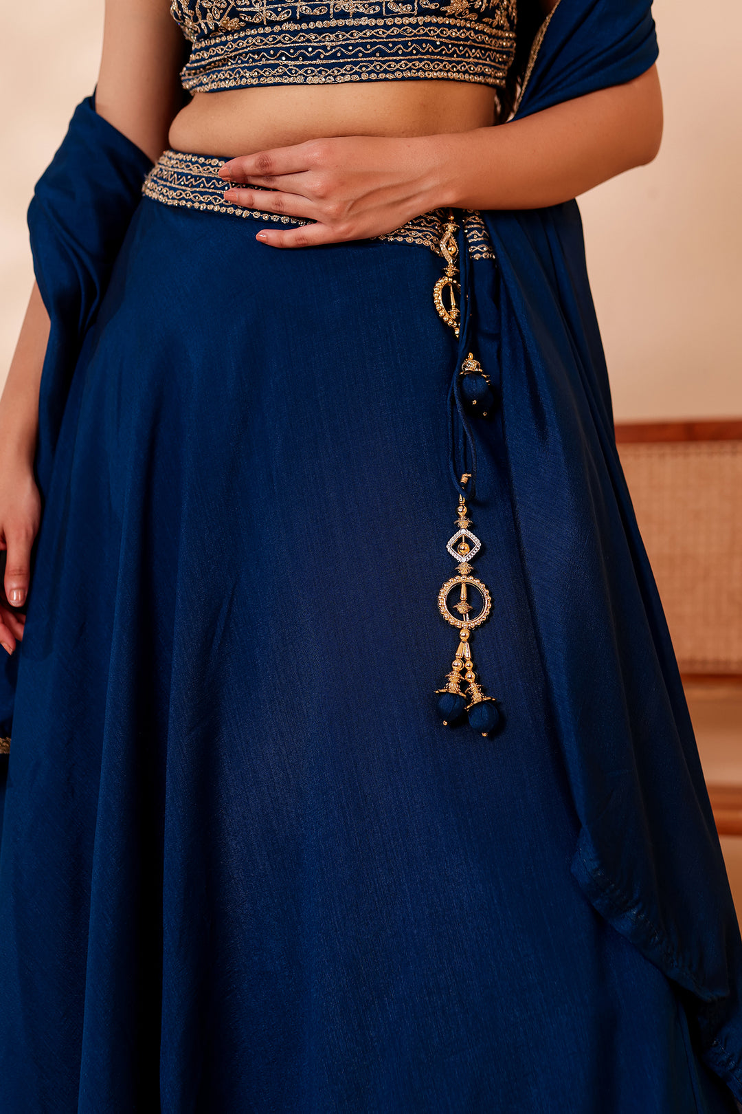 Midnight Blue Vichitra Silk Lehenga Choli.