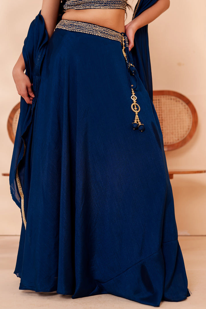 Midnight Blue Vichitra Silk Lehenga Choli.