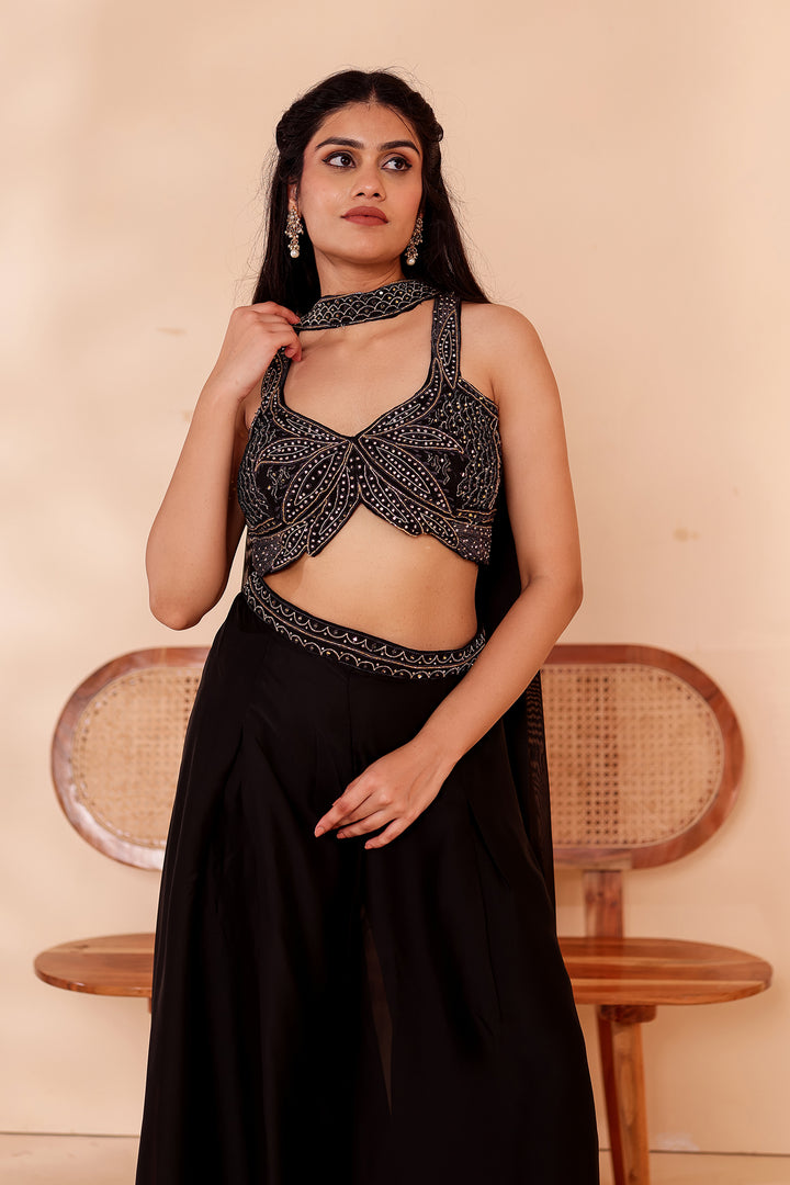 Black Crepe Tissue Silk Lehenga Choli.