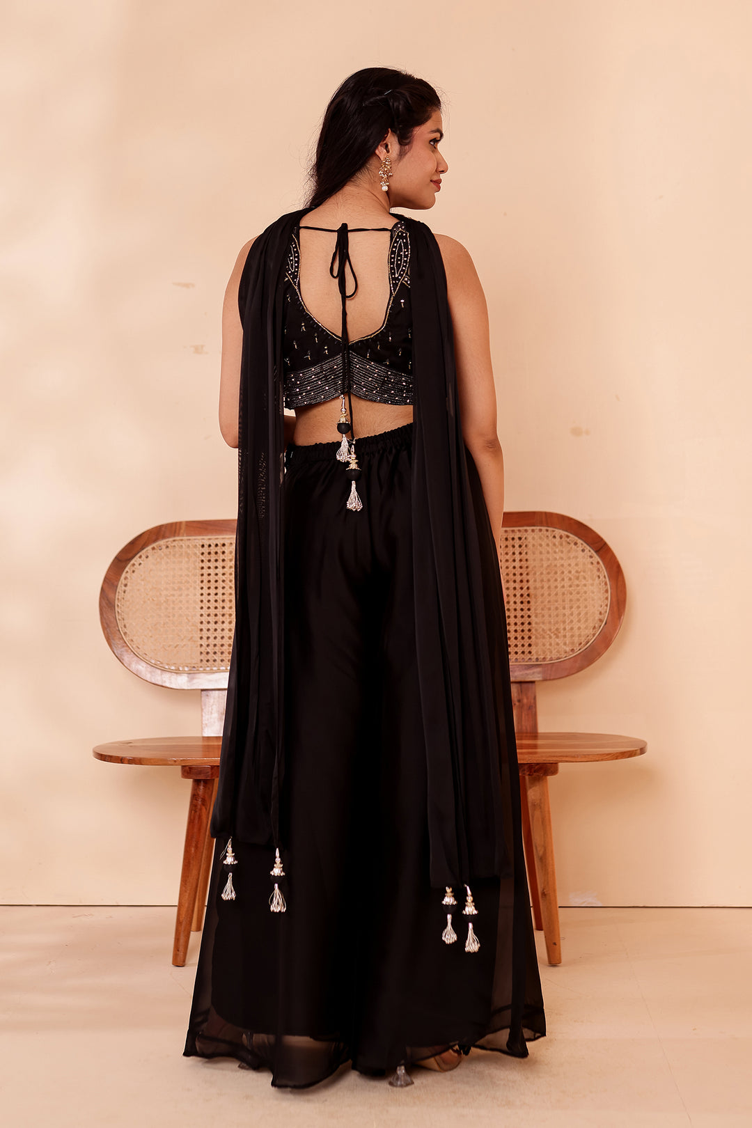 Black Crepe Tissue Silk Lehenga Choli.