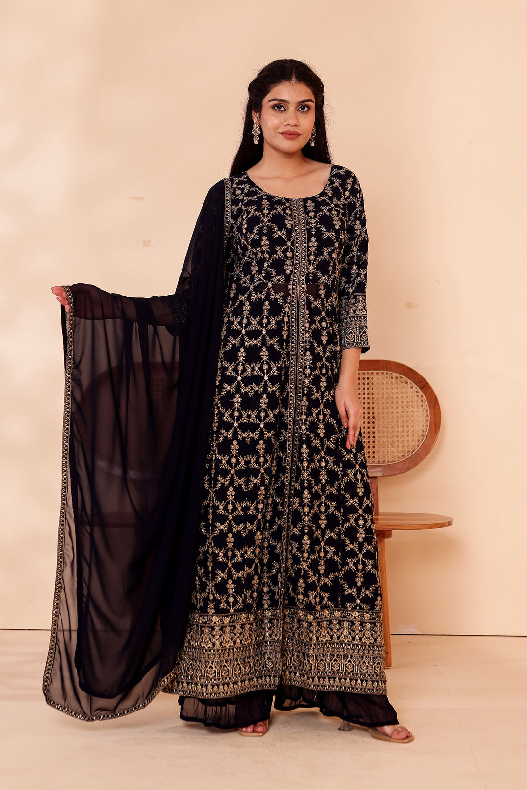 Blue Georgette Long Anarkali with Palazzo.