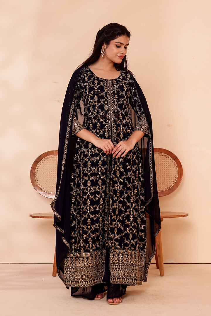Blue Georgette Long Anarkali with Palazzo.