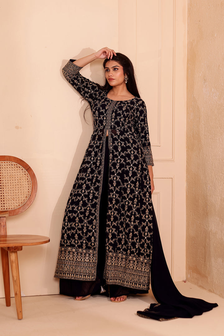 Blue Georgette Long Anarkali with Palazzo.