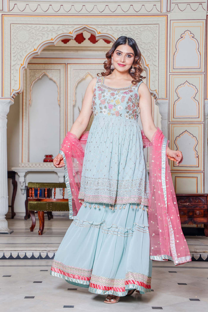 Light Blue Sharara Suit.