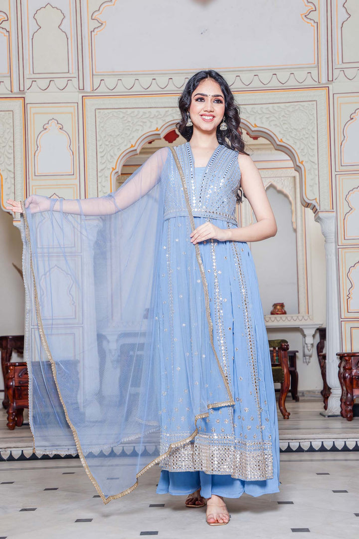 Light Blue Naira Cut Kurta Set